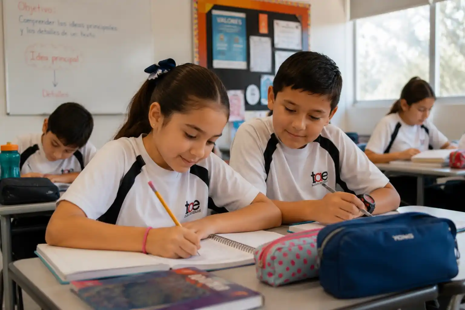Niño y niña de primaria del Colegio Edison en clase